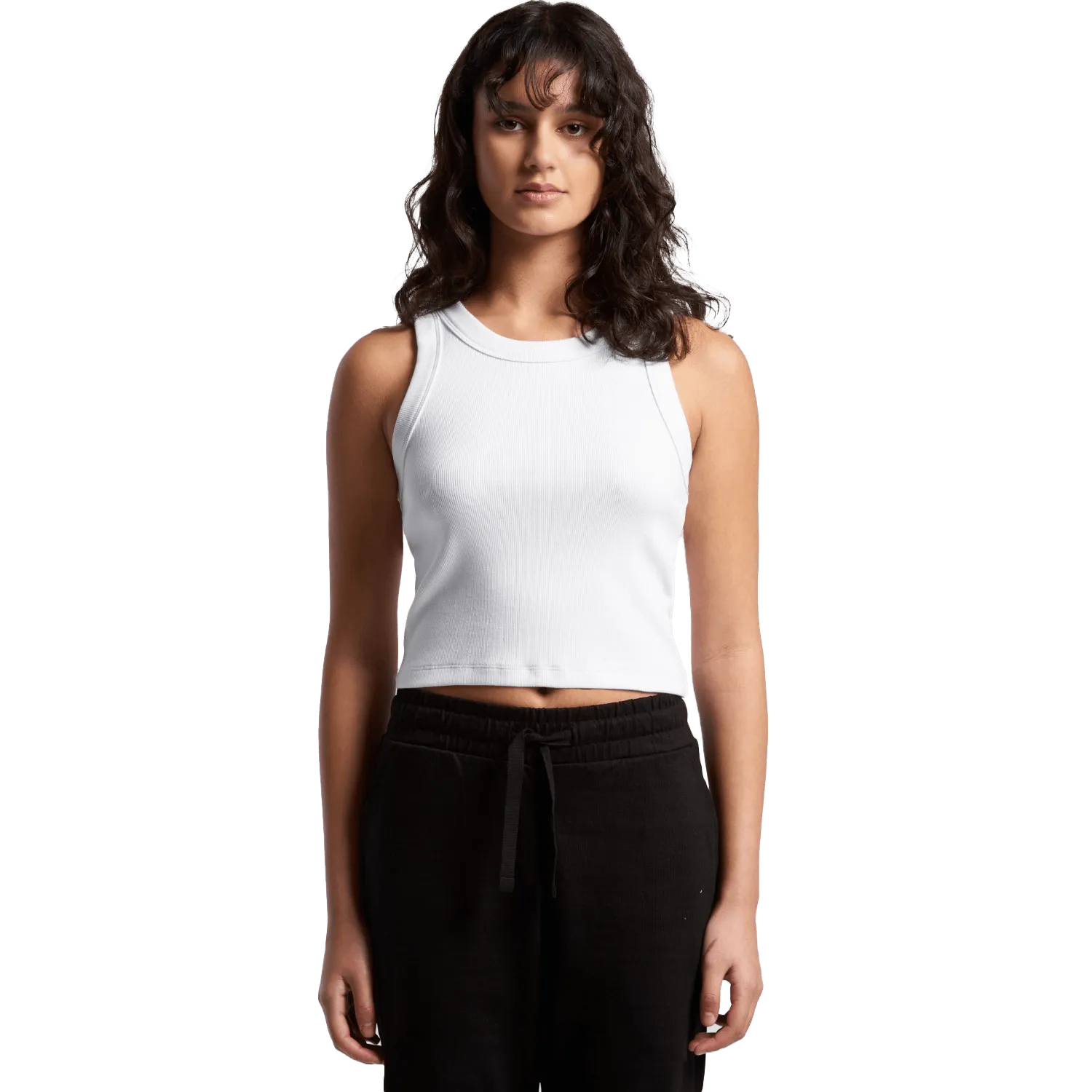 Womens Organic Rib Crop Tank Model image