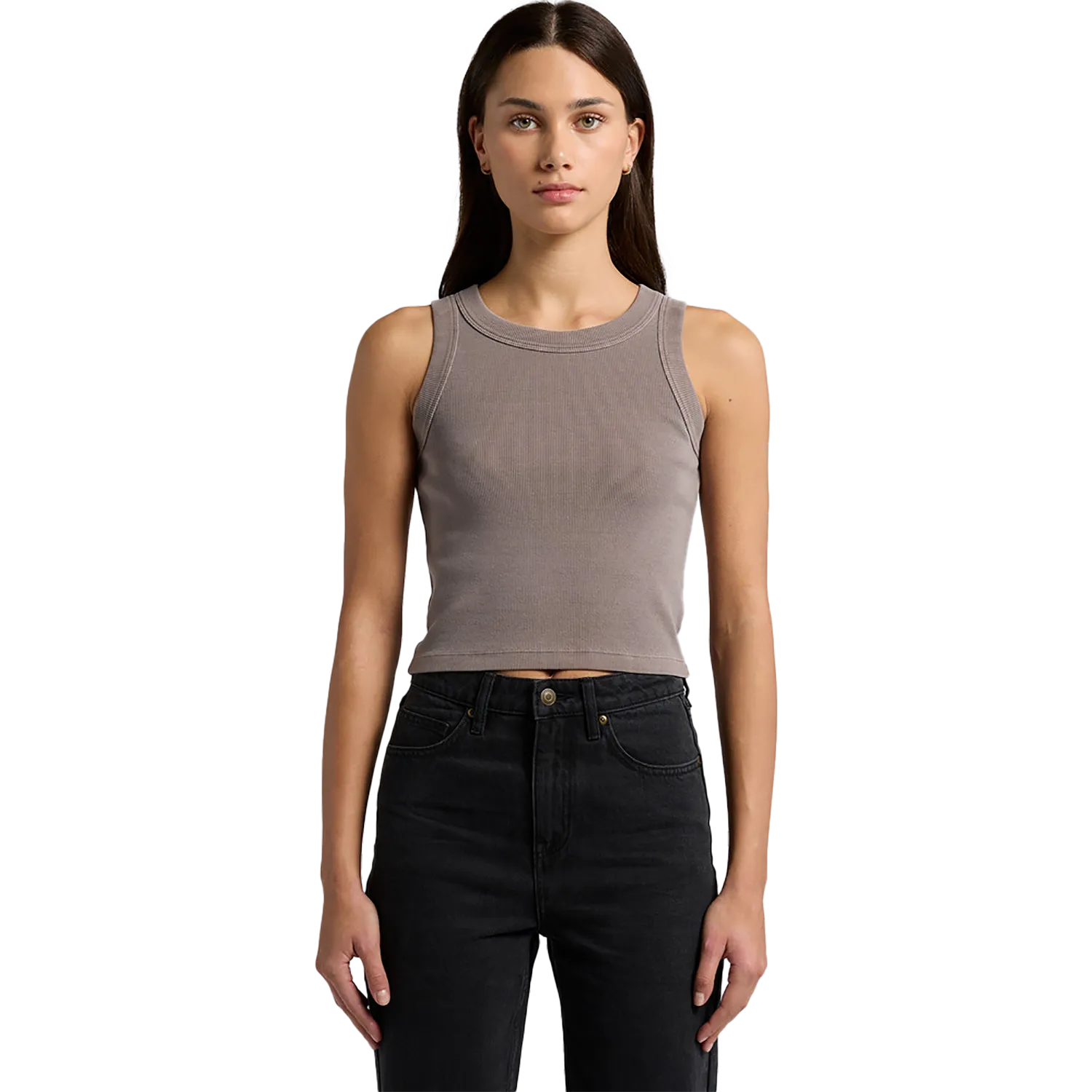 Womens Faded Organic Rib Crop Tank Model image