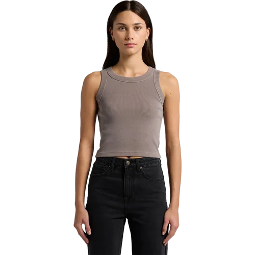 Womens Faded Organic Rib Crop Tank Model image