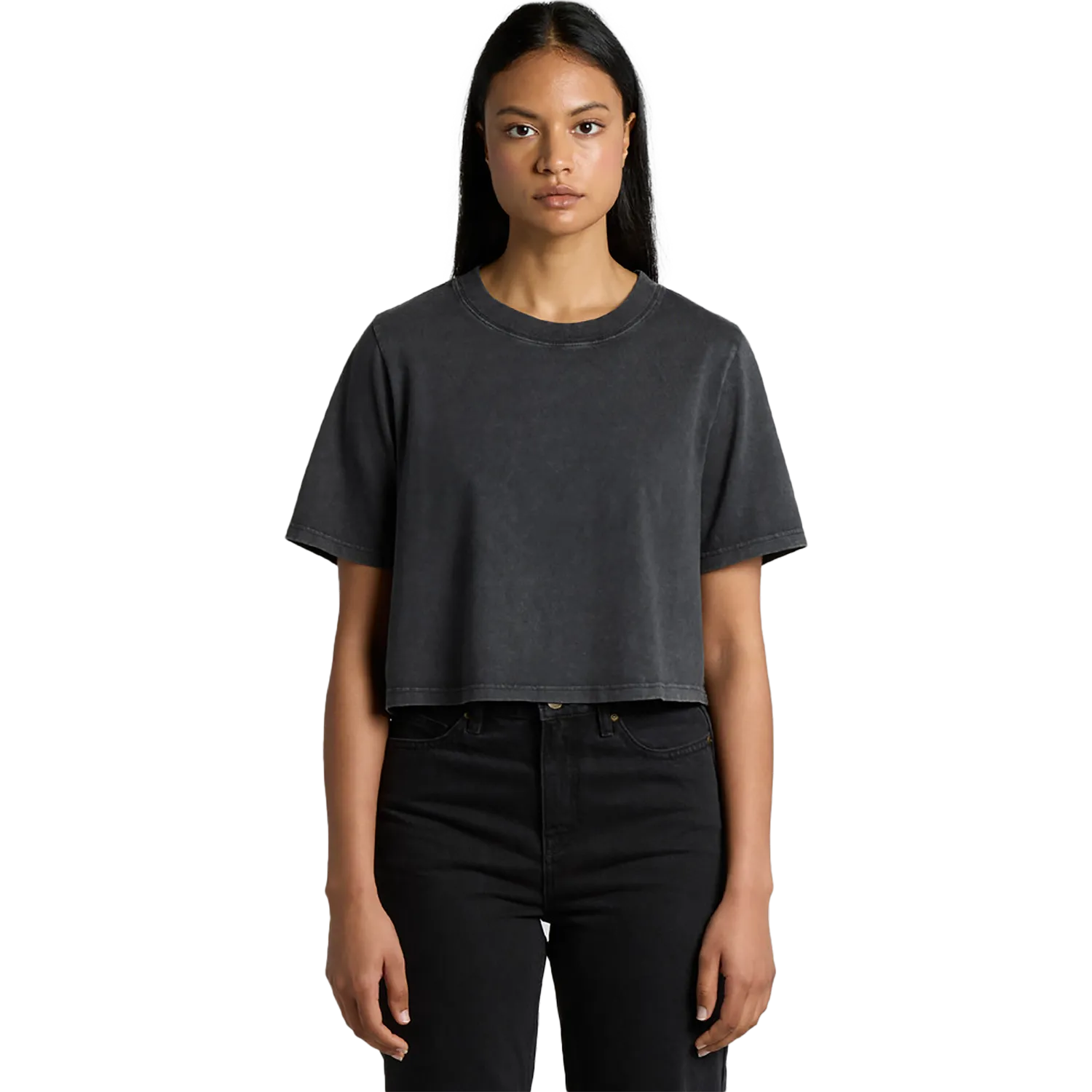 Womens Stone Wash Heavy Crop Tee Model image