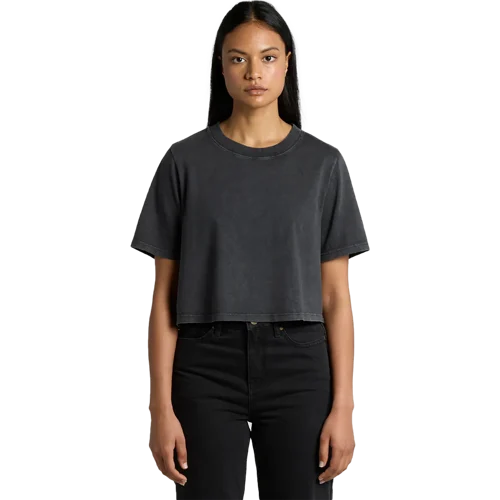 Womens Stone Wash Heavy Crop Tee Model image