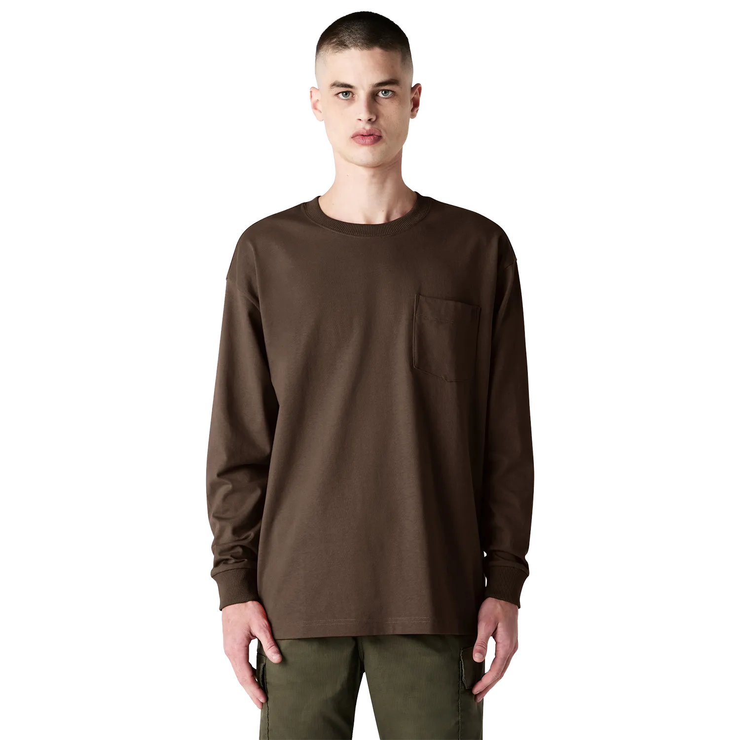 Super Heavyweight Oversized Long Sleeve T-Shirt with Pocket Model image
