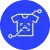 A blue circle with a white graphic presenting a personalised digital-printed t-shirt.