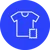 A blue circle with a white graphic presenting an embroidered t-shirt.
