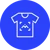 A blue circle with a white graphic presenting a personalised screen-printed t-shirt.