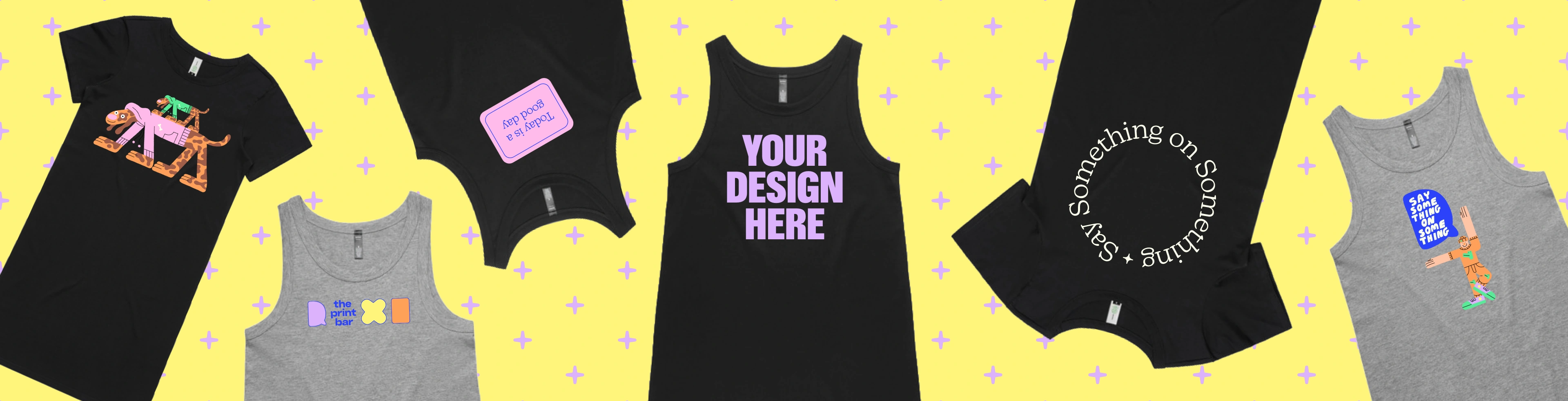 Image with custom dresses that have the text "design your own" on them